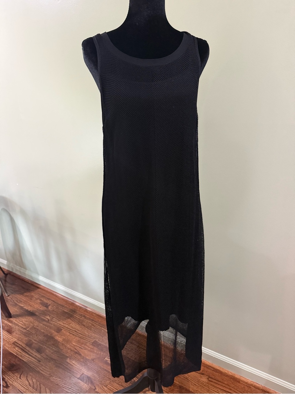 Eileen Fisher Black Sleeveless Knit Midi Dress